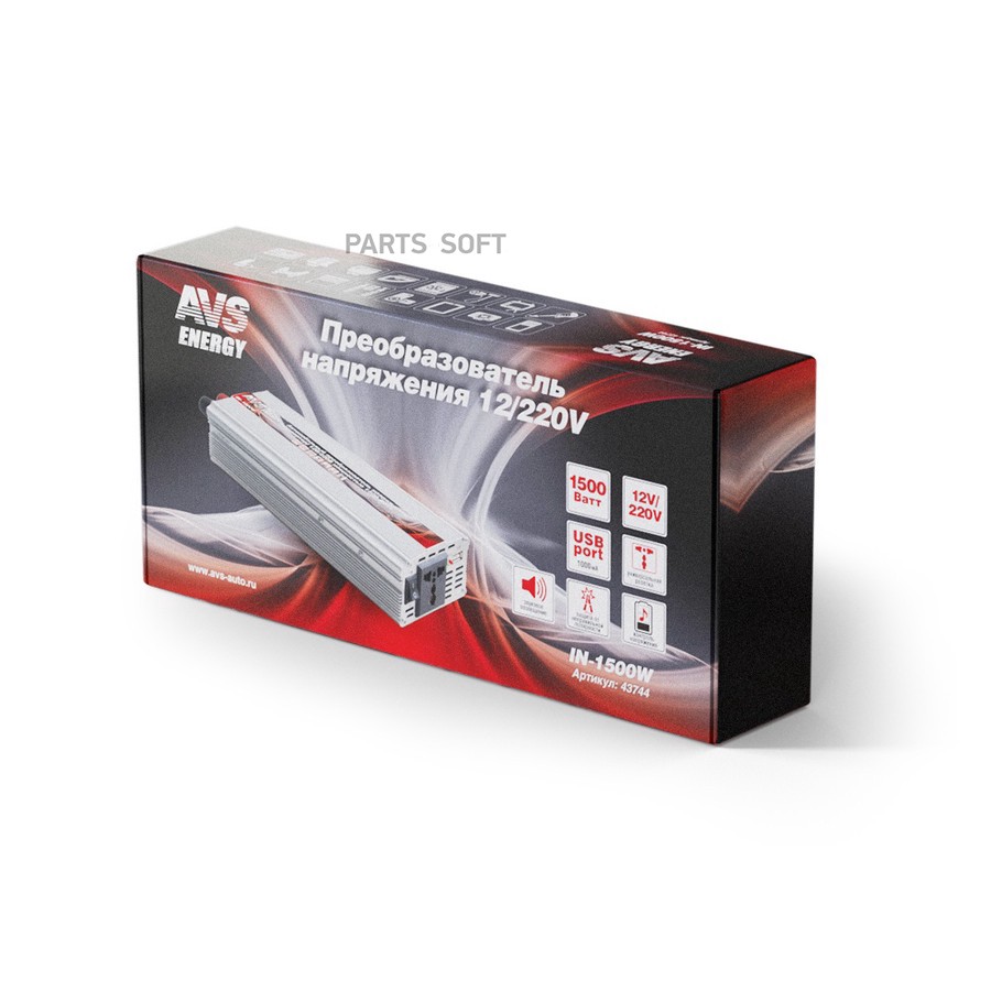 Преобразователь напряжения (инвертор) 12V/220V (1500W) "AVS" IN-1500W-1300W - AVS None None